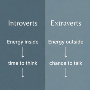 Two-column diagram contrasting introverts’ internal energy and extraverts’ external energy.